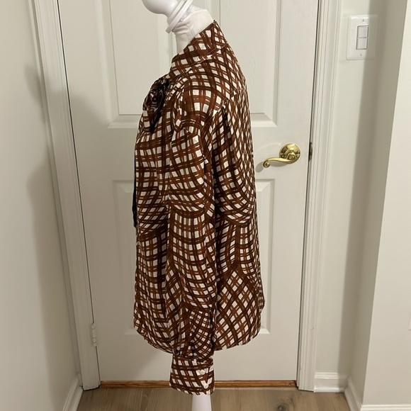 Tory Burch Abstract Gingham Check Pattern Silk Tie Blouse New Size 4 - Picture 7 of 13